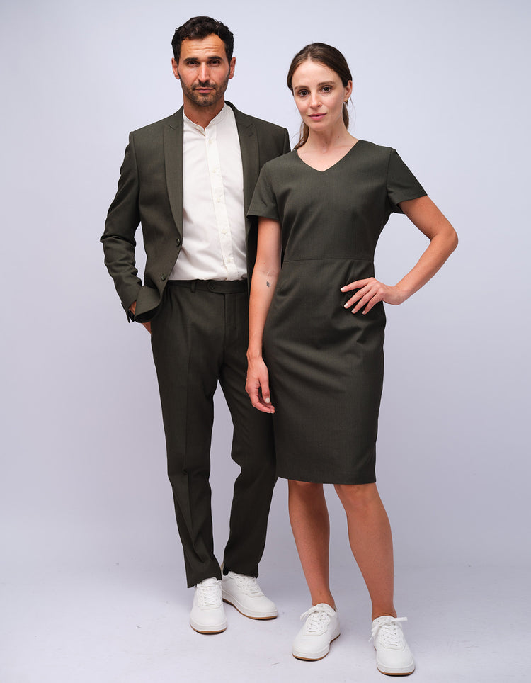 Womens Green Dot V-Neck Dress