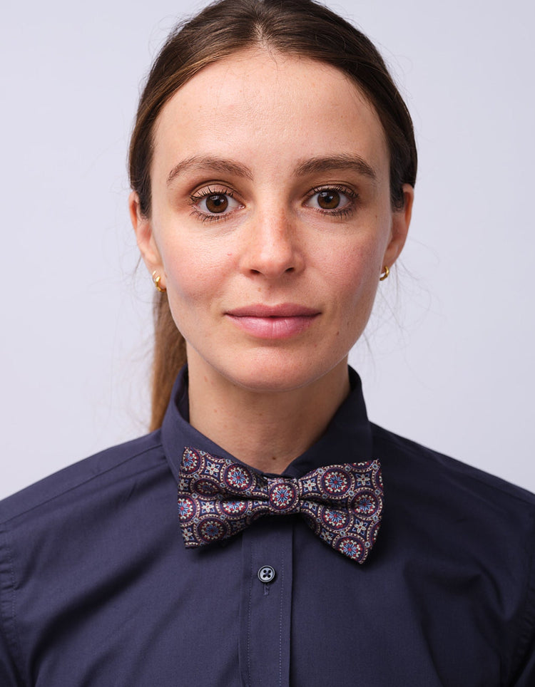 Burgundy & Blue Floral Tile Bow Tie - Gresham Blake Studios