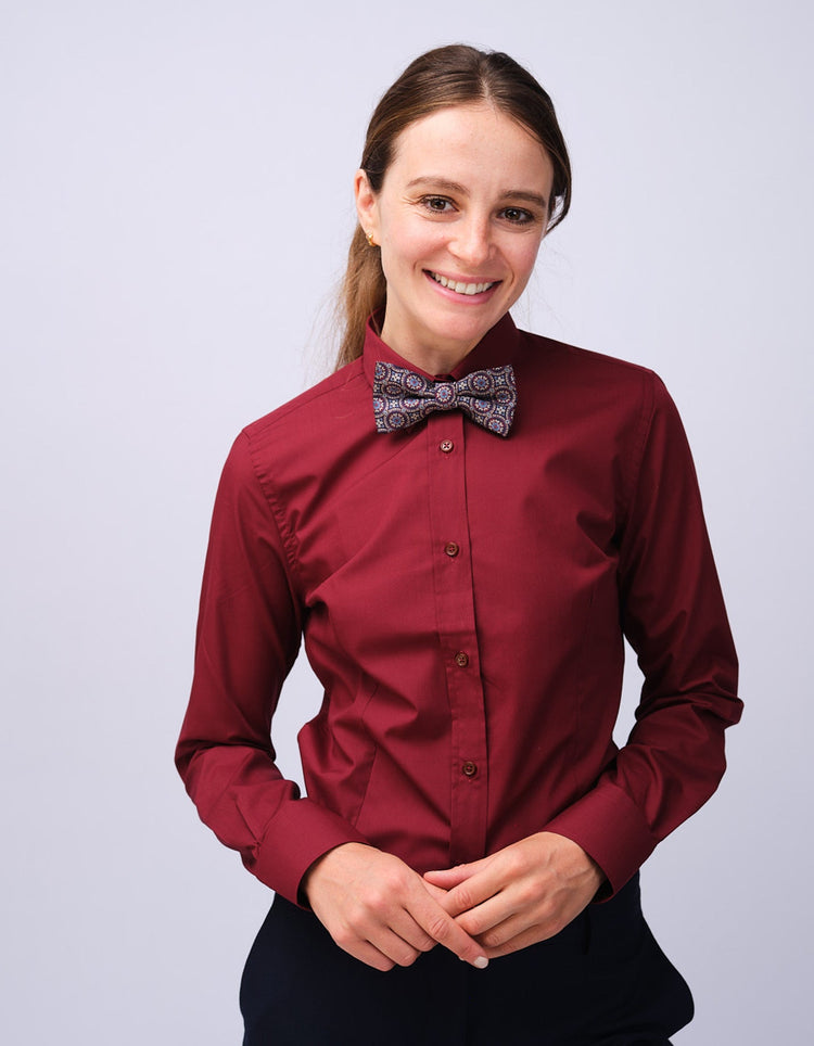 Burgundy & Blue Floral Tile Bow Tie - Gresham Blake Studios