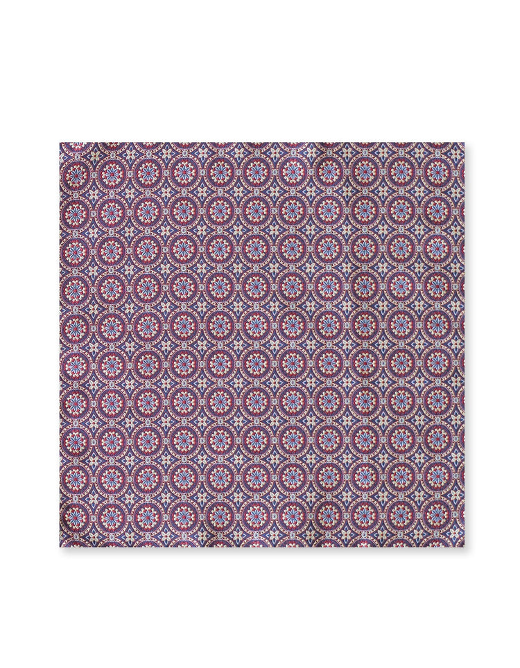 Burgundy & Blue Floral Tile Pocket Square - Gresham Blake Studios