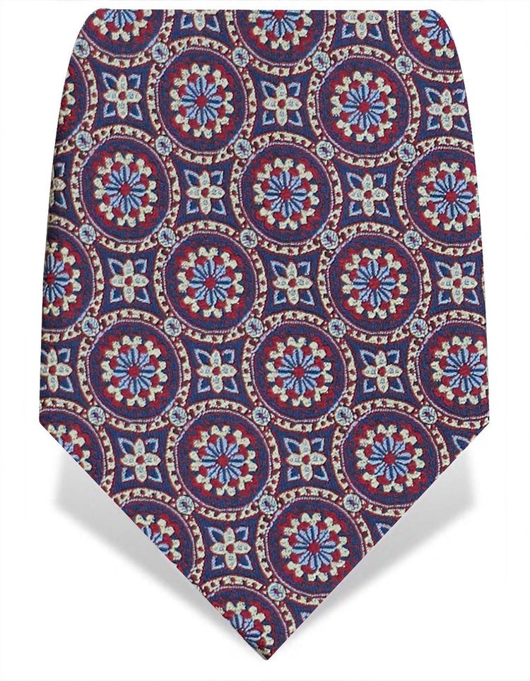 Burgundy & Blue Floral Tile Tie - Gresham Blake Studios