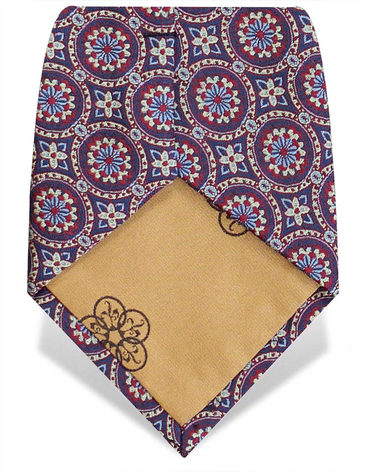 Burgundy & Blue Floral Tile Tie - Gresham Blake Studios