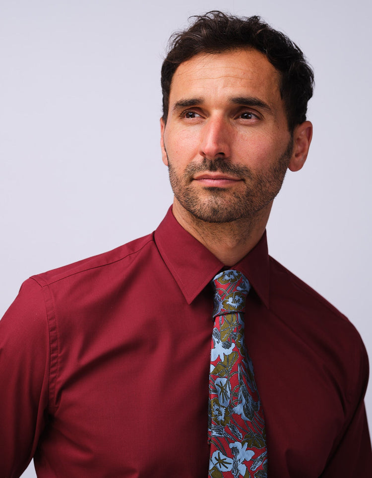 Burgundy & Blue Nasturtiums Tie - Gresham Blake Studios