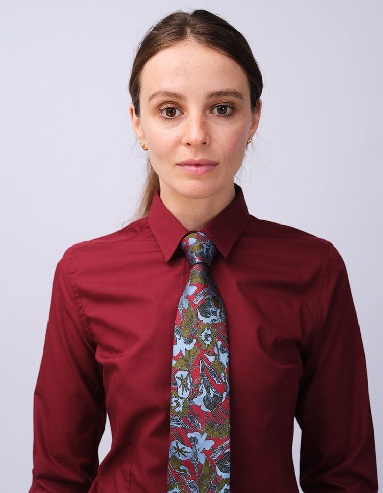 Burgundy & Blue Nasturtiums Tie - Gresham Blake Studios