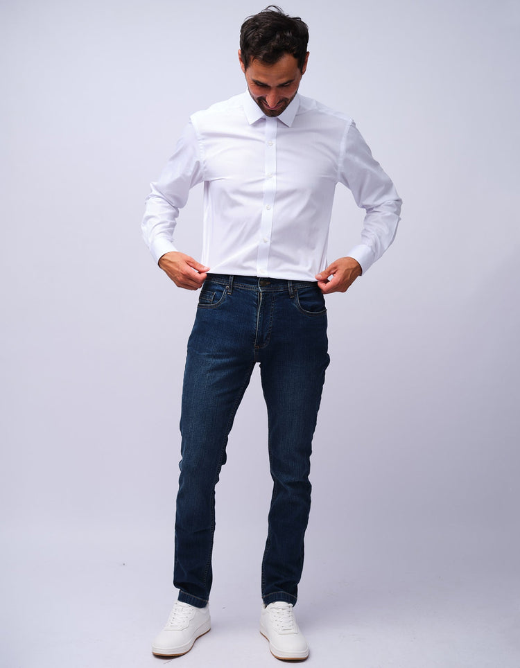 Mens Dark Blue Wash Jeans - Gresham Blake Studios