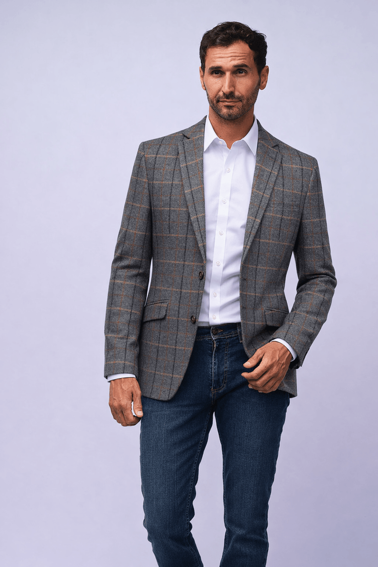 Mens Grey Check Tweed Jacket - Gresham Blake Studios