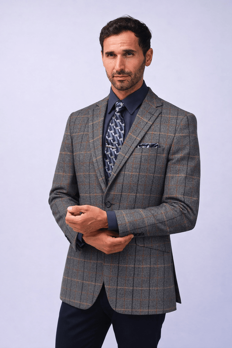 Mens Grey Check Tweed Jacket - Gresham Blake Studios