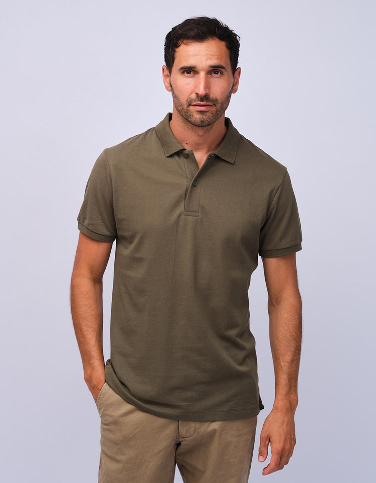 Mens Khaki Cotton Polo Shirt - Gresham Blake Studios