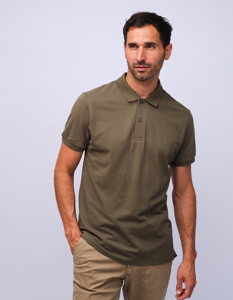 Mens Khaki Cotton Polo Shirt - Gresham Blake Studios