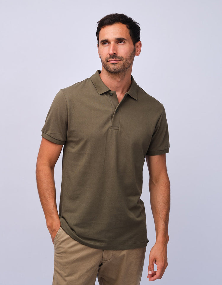 Mens Khaki Cotton Polo Shirt - Gresham Blake Studios