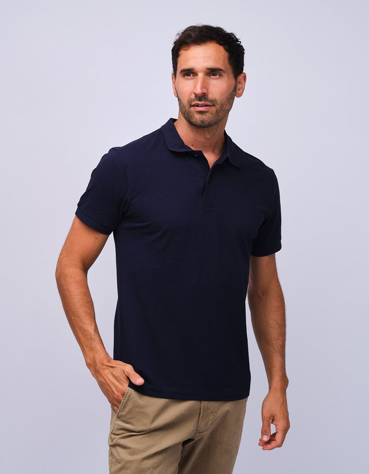 Mens Navy Cotton Polo Shirt - Gresham Blake Studios