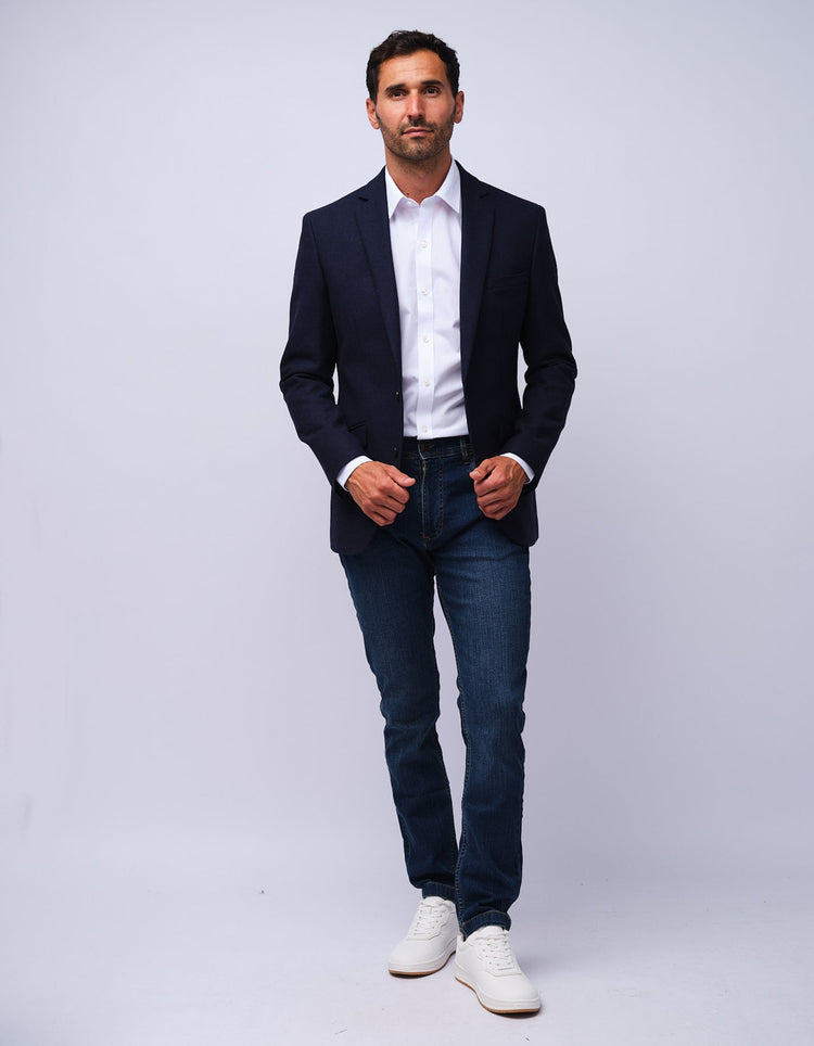 Mens Navy Herringbone Tweed Jacket - Gresham Blake Studios