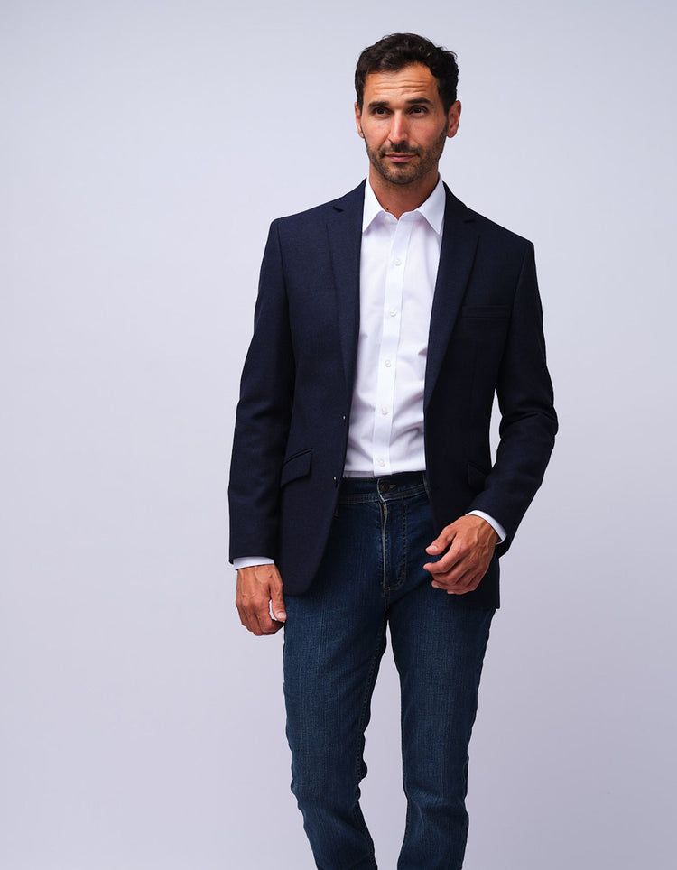 Mens Navy Herringbone Tweed Jacket - Gresham Blake Studios