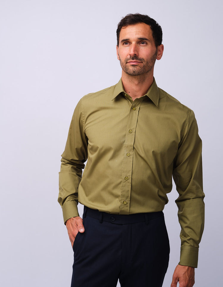 Mens Olive Kent Collar Shirt - Gresham Blake Studios