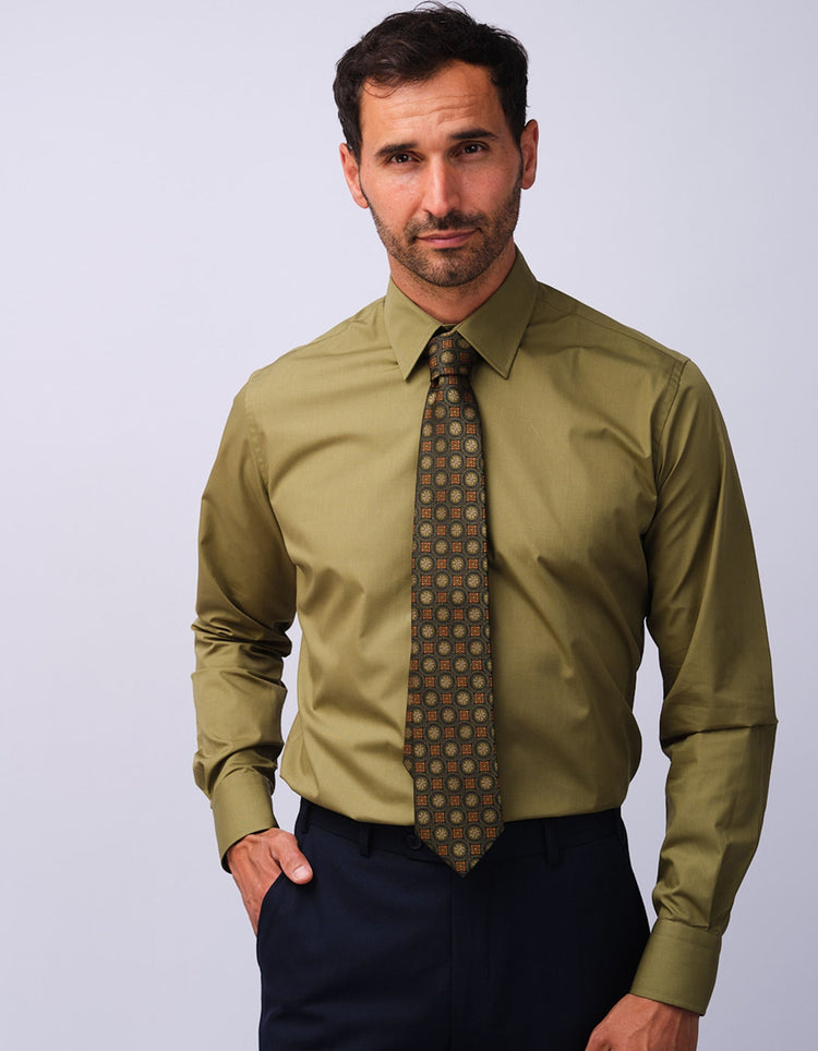 Mens Olive Kent Collar Shirt - Gresham Blake Studios