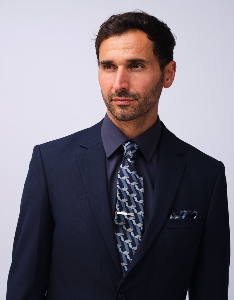 Navy Graphic Blocks Pocket Square - Gresham Blake Studios