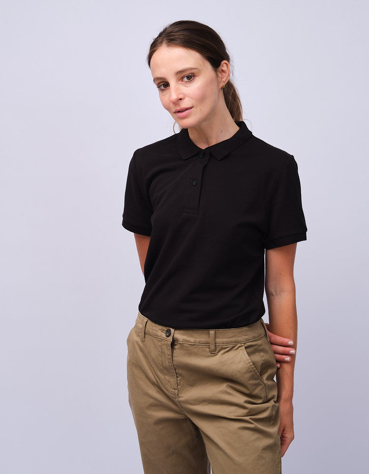 Womens Black Cotton Polo Shirt - Gresham Blake Studios