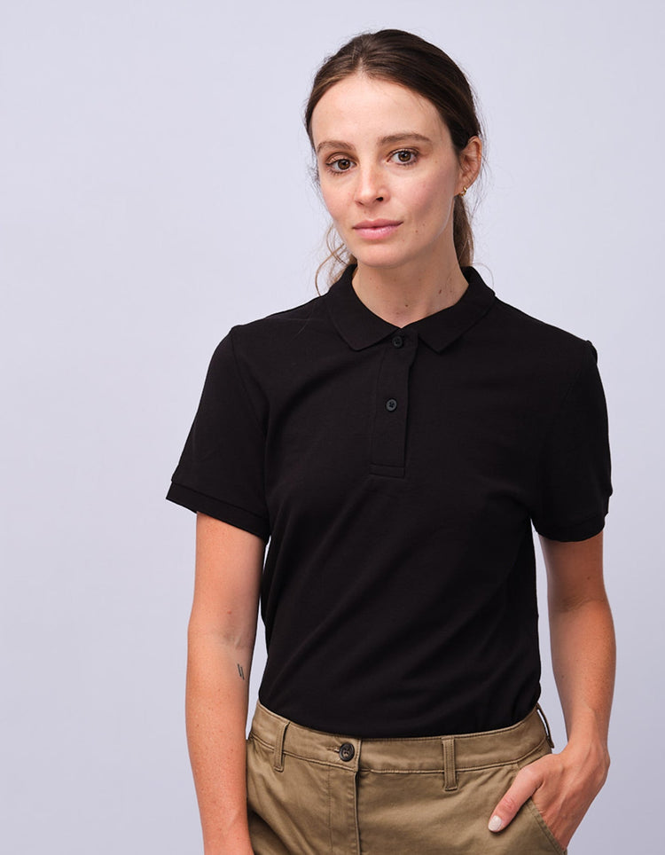 Womens Black Cotton Polo Shirt - Gresham Blake Studios