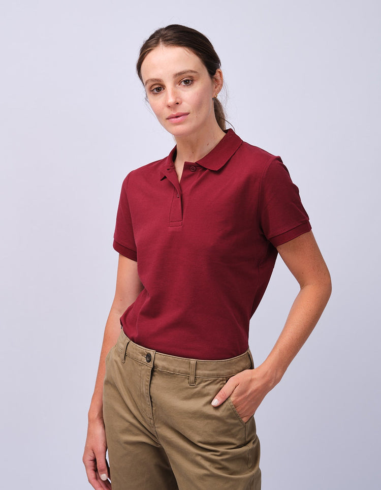Womens Burgundy Cotton Polo Shirt - Gresham Blake Studios