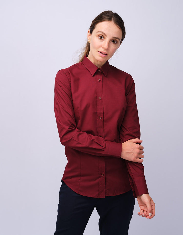 Womens Burgundy Kent Collar Shirt - Gresham Blake Studios