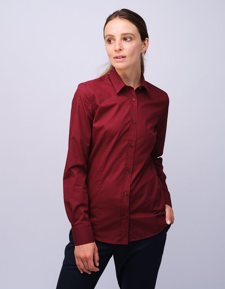 Womens Burgundy Kent Collar Shirt - Gresham Blake Studios