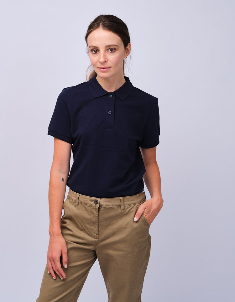 Womens Navy Cotton Polo Shirt - Gresham Blake Studios