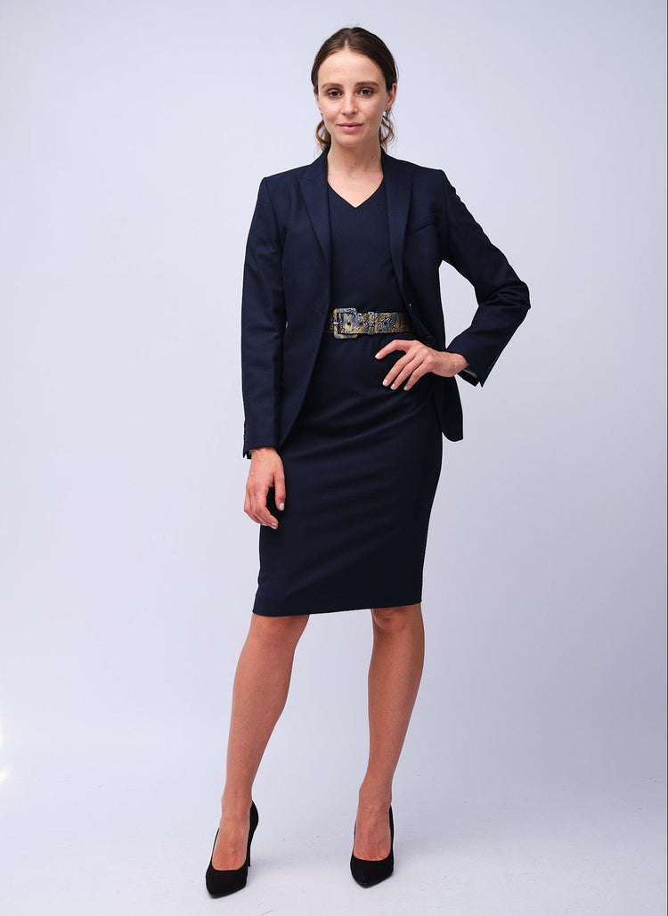 Womens Navy Dot V - Neck Dress - Gresham Blake Studios