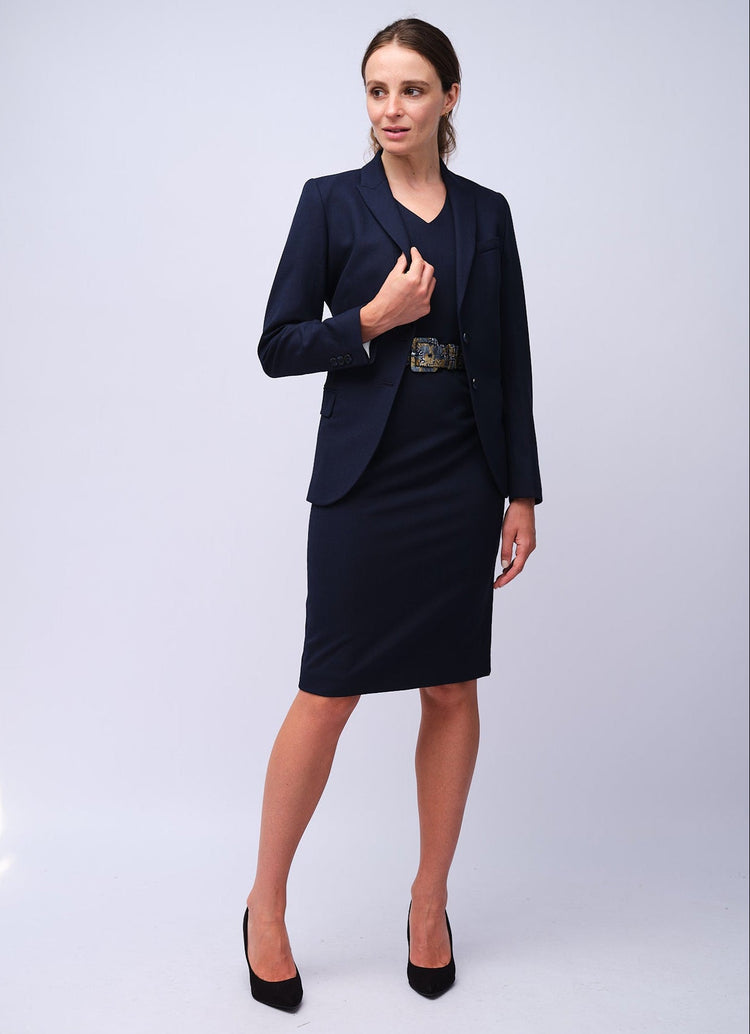 Womens Navy Dot V - Neck Dress - Gresham Blake Studios