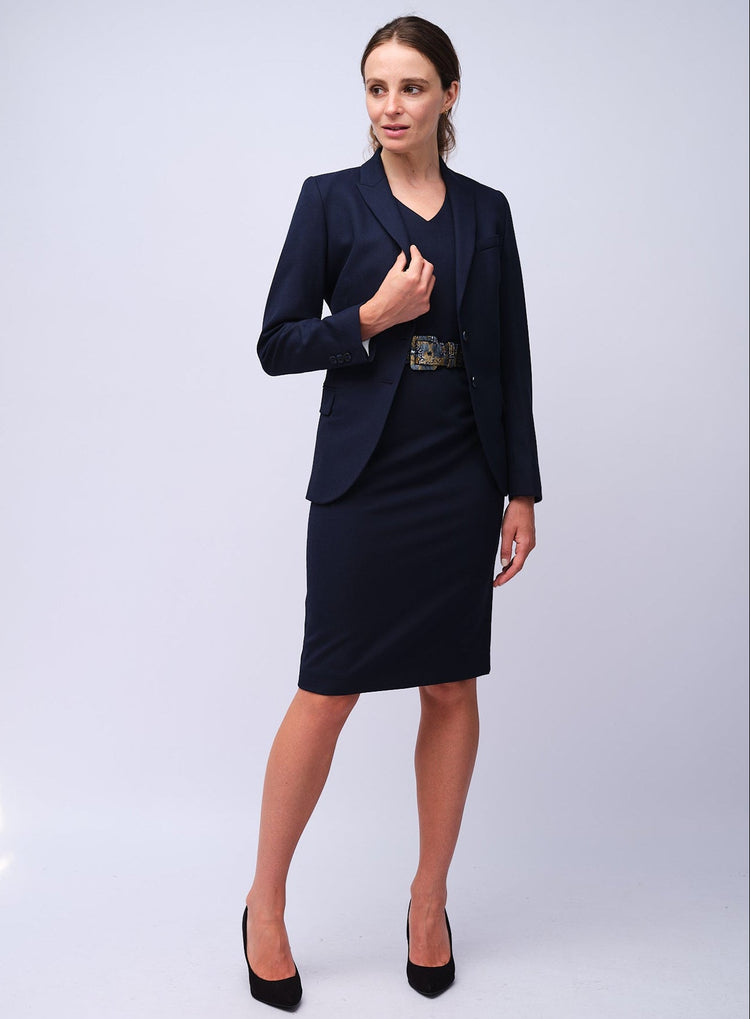 Womens Navy Dot V - Neck Dress - Gresham Blake Studios