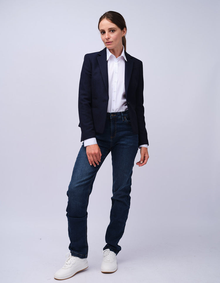 Womens Navy Herringbone Tweed Jacket - Gresham Blake Studios