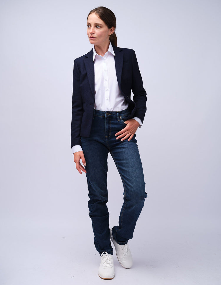 Womens Navy Herringbone Tweed Jacket - Gresham Blake Studios