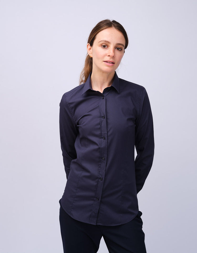 Womens Navy Kent Collar Shirt - Gresham Blake Studios