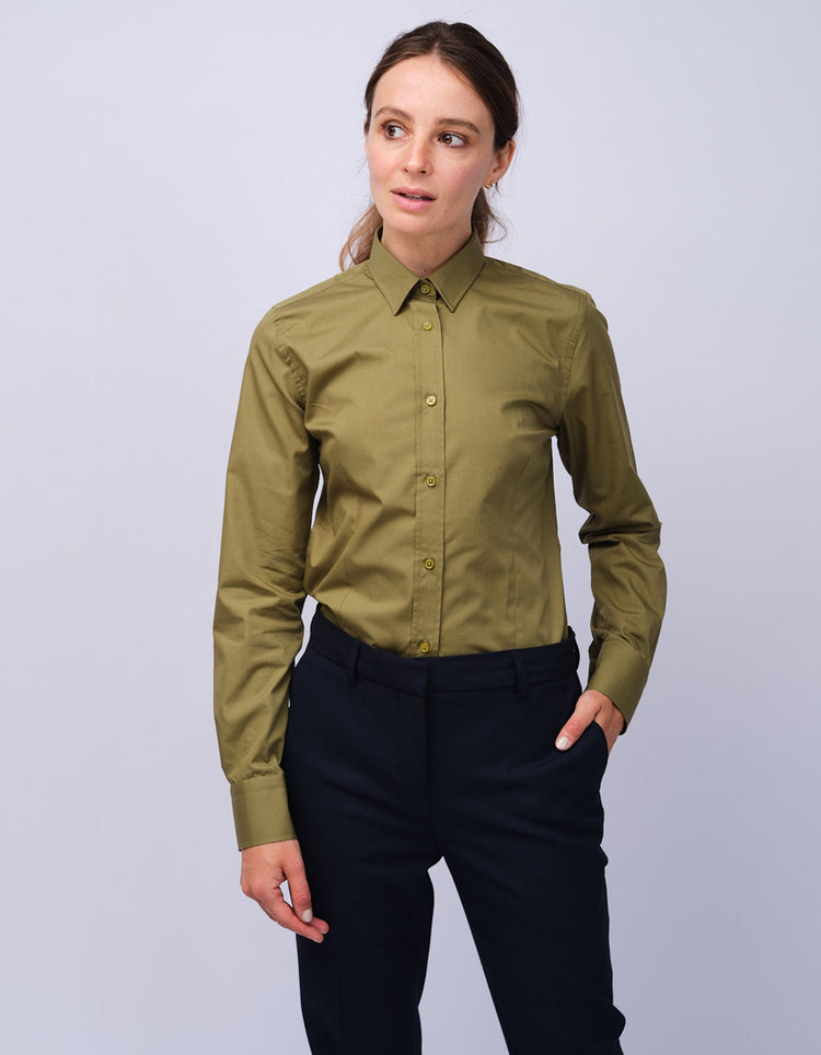 Womens Olive Kent Collar Shirt - Gresham Blake Studios