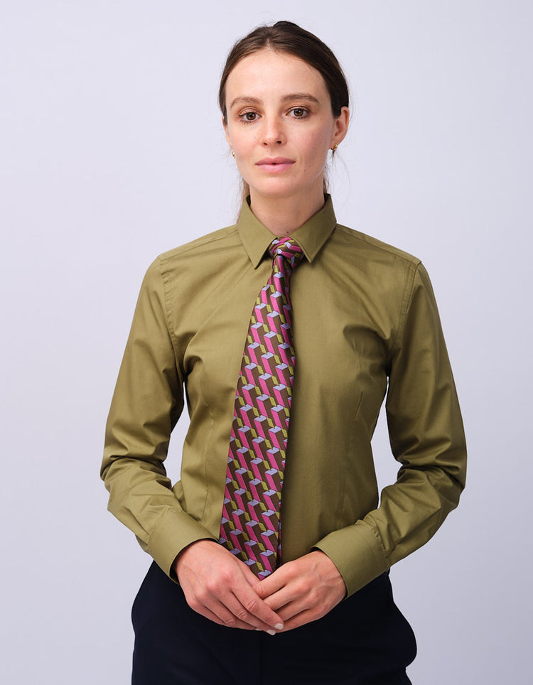 Womens Olive Kent Collar Shirt - Gresham Blake Studios