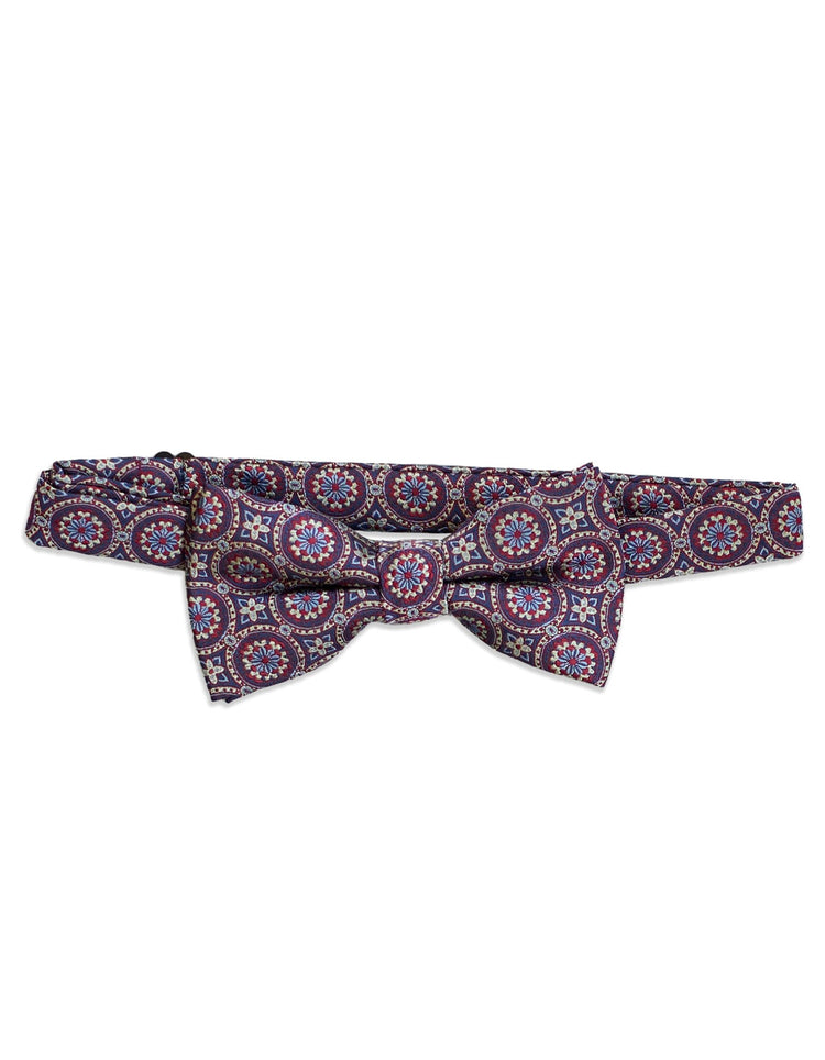 Burgundy & Blue Floral Tile Bow Tie - Gresham Blake Studios