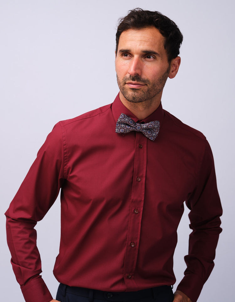 Burgundy & Blue Floral Tile Bow Tie - Gresham Blake Studios