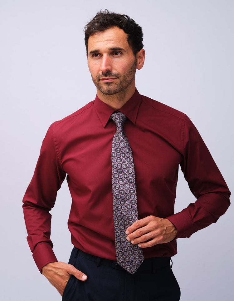 Burgundy & Blue Floral Tile Tie - Gresham Blake Studios