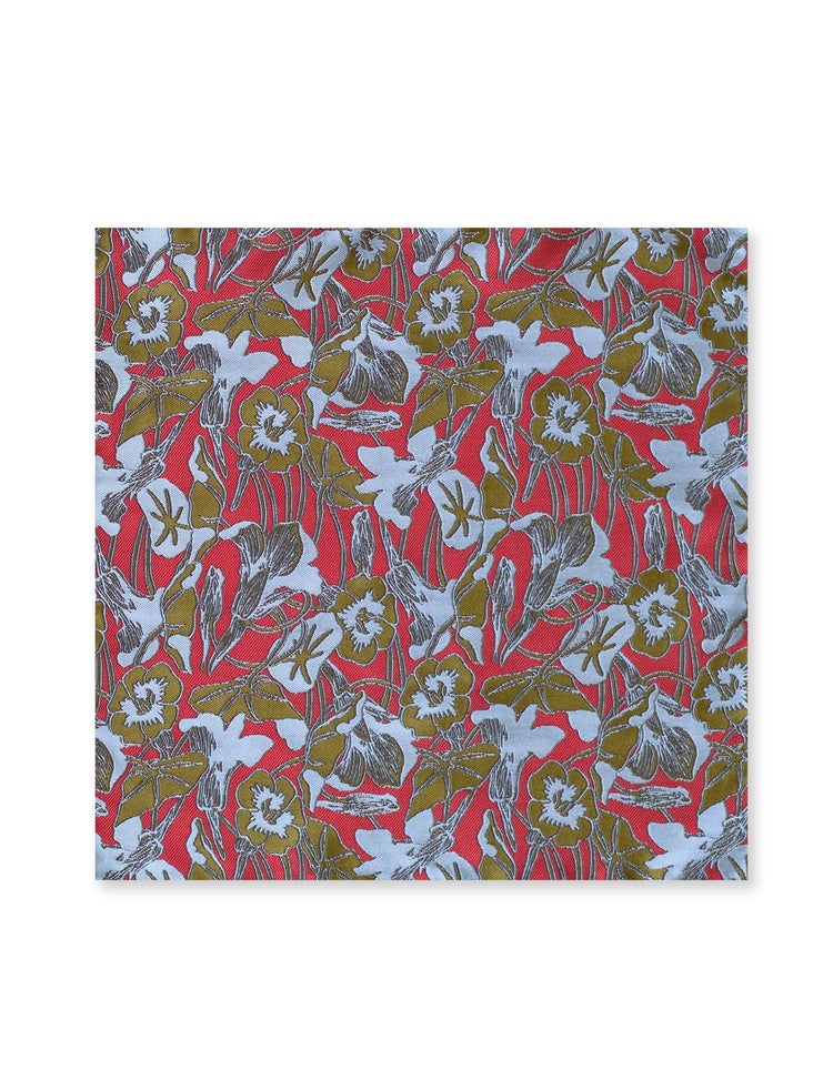Burgundy & Blue Nasturtiums Pocket Square - Gresham Blake Studios