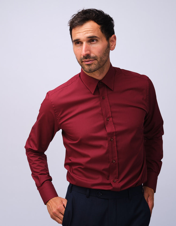 Mens Burgundy Kent Collar Shirt - Gresham Blake Studios