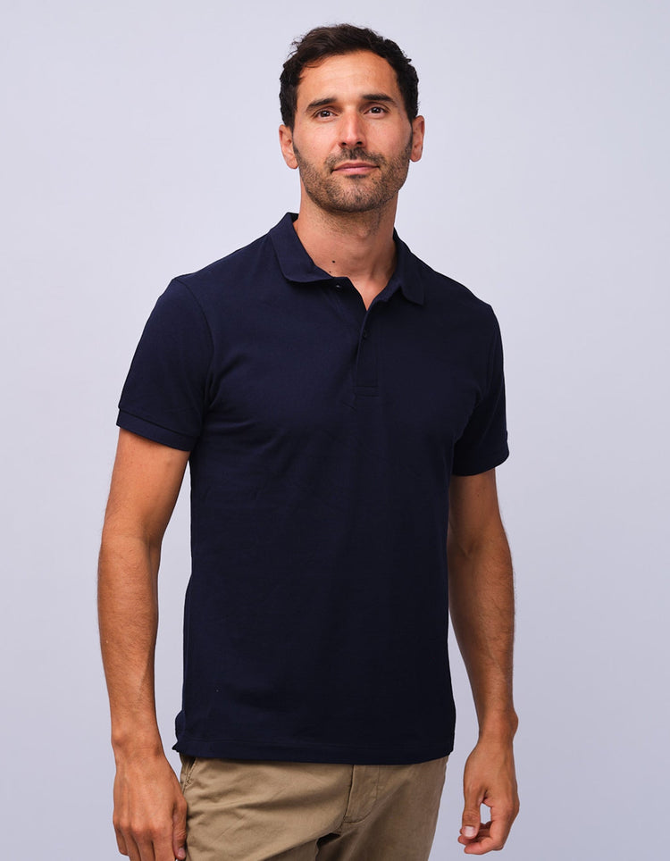 Mens Navy Cotton Polo Shirt - Gresham Blake Studios