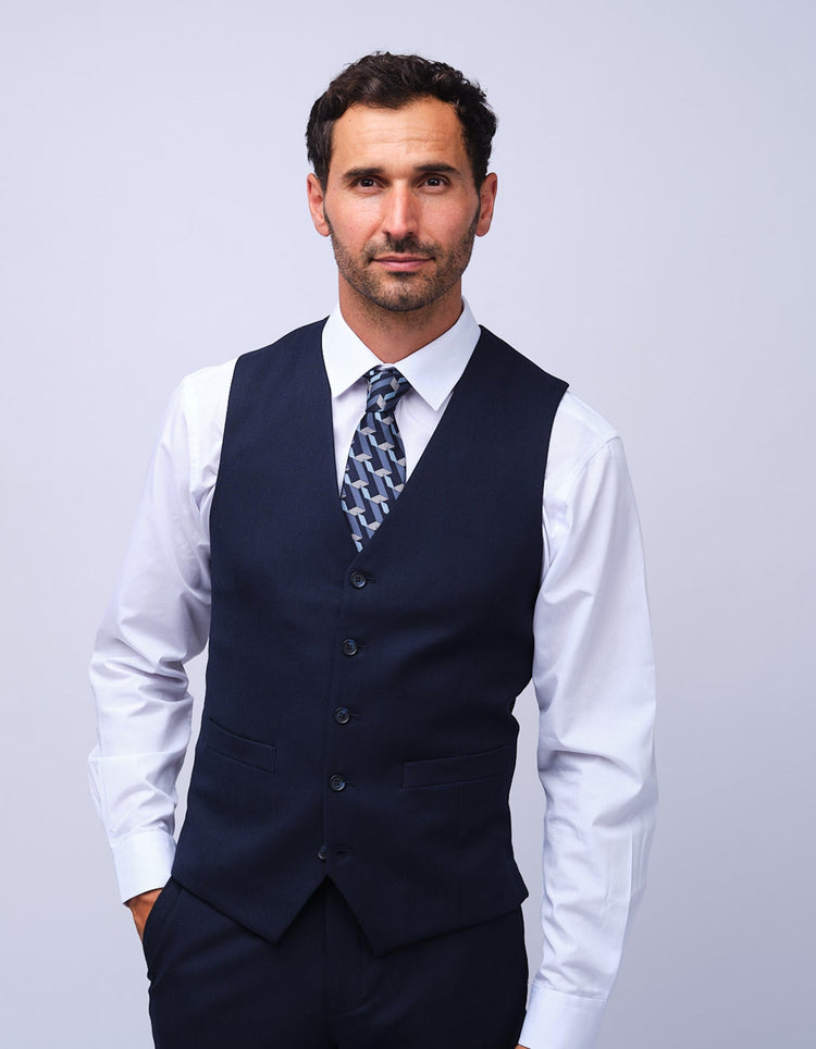 Mens Navy Dot Waistcoat - Gresham Blake Studios