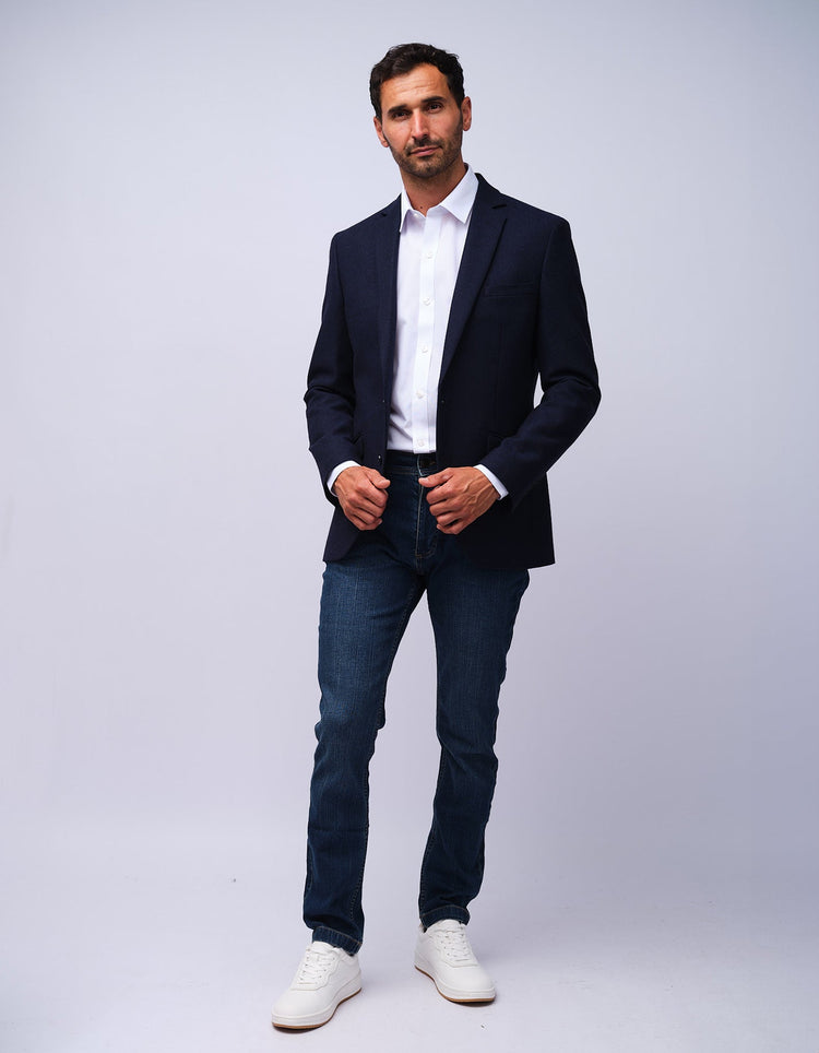 Mens Navy Herringbone Tweed Jacket - Gresham Blake Studios