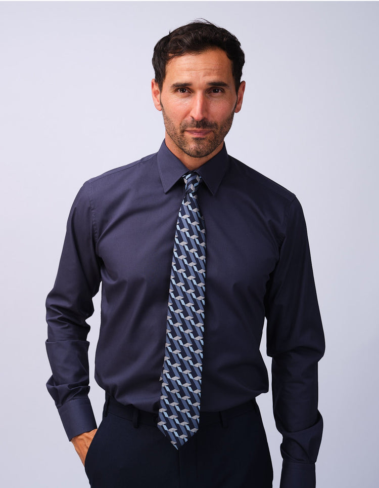 Mens Navy Kent Collar Shirt - Gresham Blake Studios