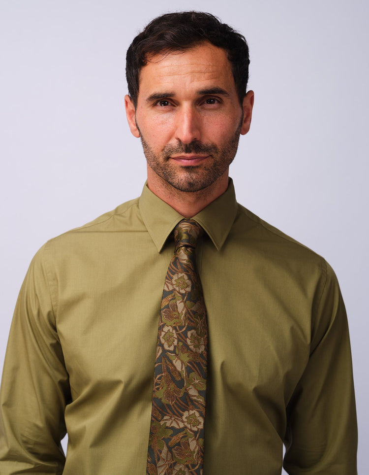 Mens Olive Kent Collar Shirt - Gresham Blake Studios