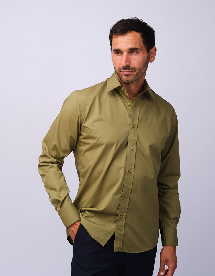 Mens Olive Kent Collar Shirt - Gresham Blake Studios