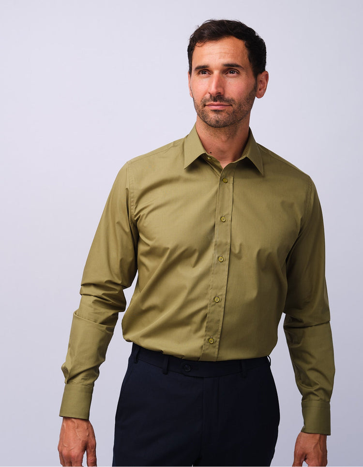 Mens Olive Kent Collar Shirt - Gresham Blake Studios