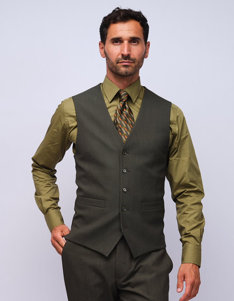Mens Olive Kent Collar Shirt - Gresham Blake Studios