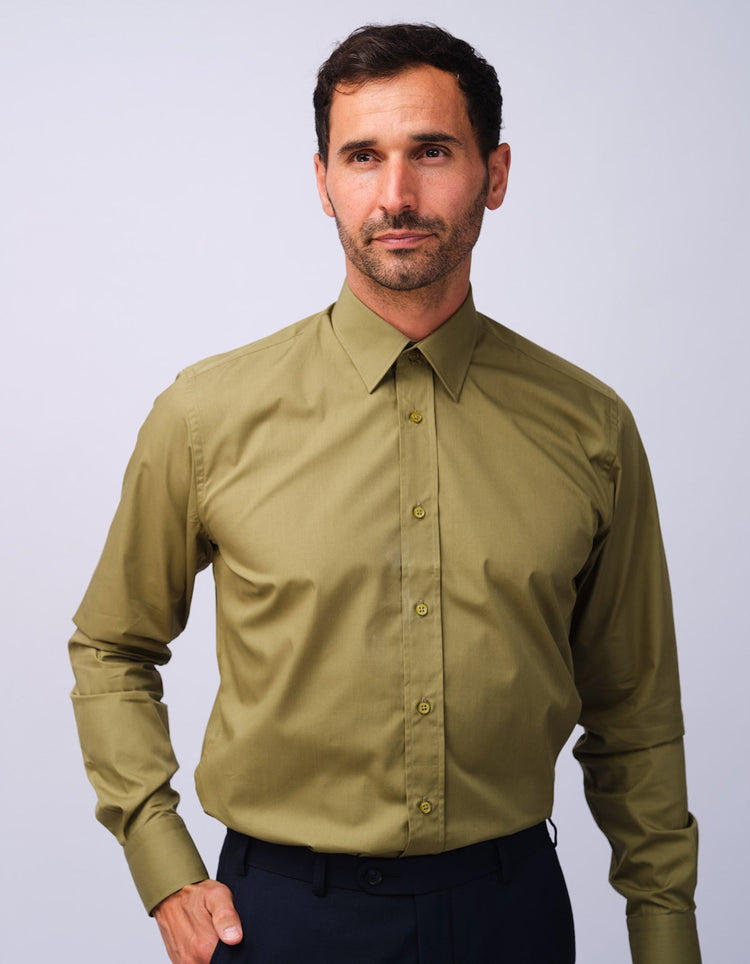 Mens Olive Kent Collar Shirt - Gresham Blake Studios