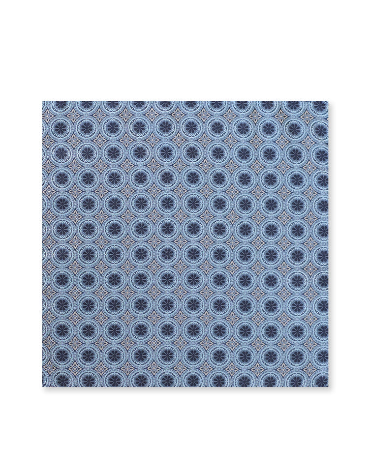 Navy Graphic Floral Tile Pocket Square - Gresham Blake Studios