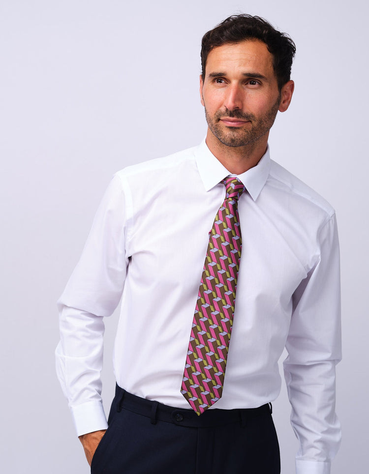 Pink & Green Graphic Blocks Tie - Gresham Blake Studios